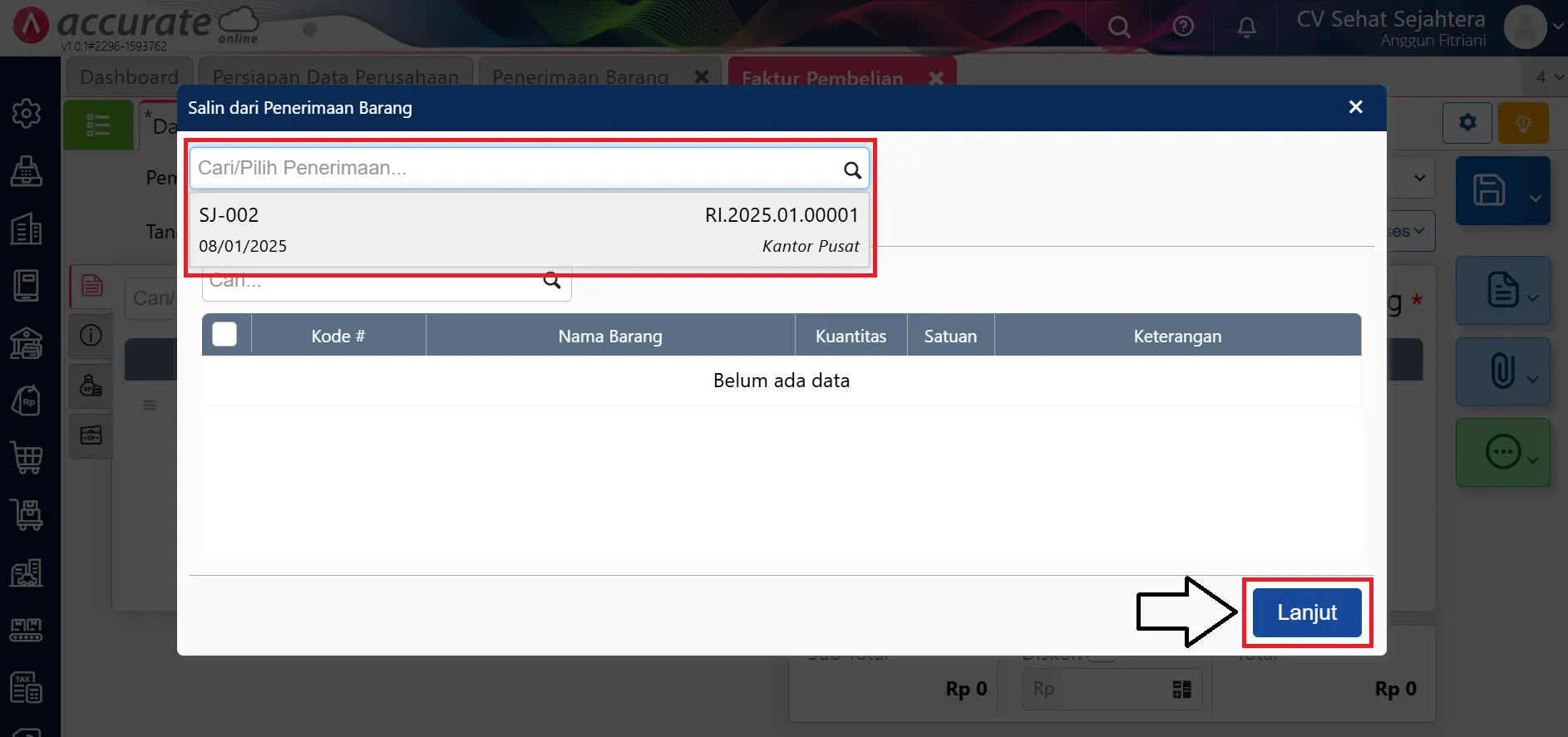 faktur pembelian berasal dari penerimaan barang